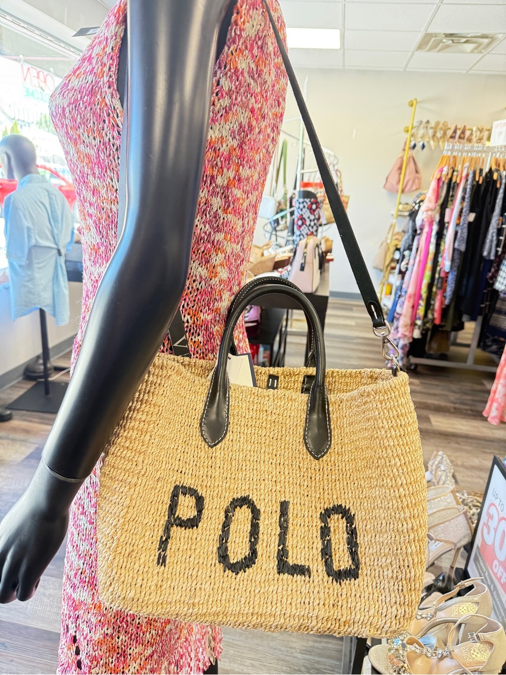 Polo by Ralph Lauren Natural Straw Tote with Black Accents